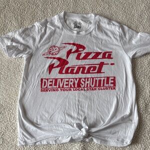 Disney Pixar Pizza Planet tshirt with cropped knot in front